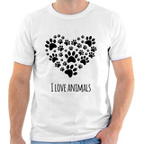 Camiseta Camisa Animal Eu Amo Animais Pata Cachorro