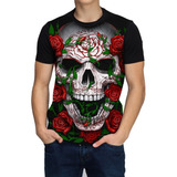 Camiseta Camisa Floral Skull Love Caveira
