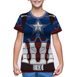 Camiseta camisa Infantil Capitão América Vingadores Traje 3d