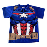 Camiseta Camisa Manga Curta Infantil Capitão América Algodão