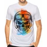 Camiseta Caveira Skull Moto Capacete Camisa