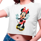 Camiseta Cropped Infantil Minnie Fofa Feliz
