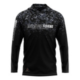 Camiseta De Pesca Mar Negro C Capuz Prot Solar Fisher Séries