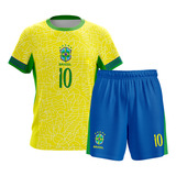 Camiseta E Calção Futebol Infantil Brasil Copa Amarelo