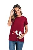Camiseta Feminina De Manga Curta Com Estampa De Pé De Bebê  Leve  Casual  Macia  Para Gestantes  Vermelho  M