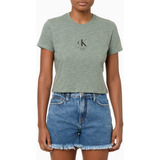 Camiseta Feminina Logo Centralizado Verde Calvin Klein Jeans