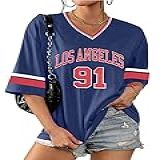 Camiseta Feminina Los Angeles Shirts Baseball 2024 World Champions Camiseta Feminina LA Series Finals Merch Top Grande Gola V Azul XGG