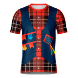 Camiseta Festa Junina Infantil Dry fit Xadrez Colete Cowboy
