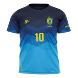 Camiseta Filtro Uv Infantil Brasil Azul Copa Torcedor Retrô