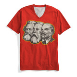 Camiseta Gola V Marx Engels Lenin Socialismo Urss Cccp Mt