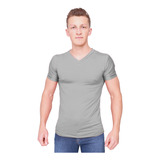 Camiseta Gola V Masculina Slim Fit Lycra Blusa Camisa Luxo