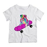 Camiseta Infantil Branca Bulldog Skateboard Cachorro Skate Colorido  12 