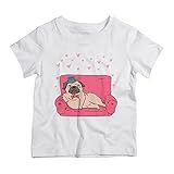 Camiseta Infantil Branca Cachorro Pug Deitado