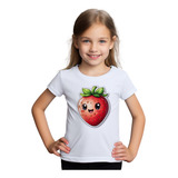 Camiseta Infantil Branca Moranguinho Cartoon Fofo
