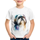 Camiseta Infantil Cachorro Shih Tzu Watercolor Camisa