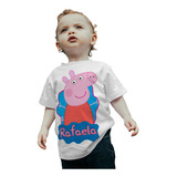 Camiseta Infantil Camisa Peppa Pig Com Nome Desenho Animado