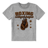 Camiseta Infantil Cinza Boxe Esporte Boxing Luvas Estrelas