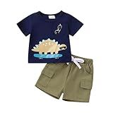 Camiseta Infantil De Dinossauro Manga Curta Bolso E Shorts De Cintura Elástica Conjunto De 2 Peças Preto 12 18 Meses