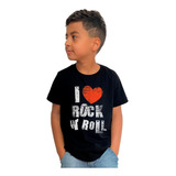 Camiseta Infantil I Love Eu Amo Rock N Roll
