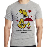 Camiseta Infantil Kids Chuva De Amor De Deus Snoopy Desenho