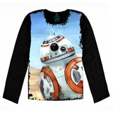Camiseta Infantil Manga Longa Star Wars Robô Sphero Bb 8