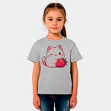 Camiseta Infantil Menina Sf1 Gato Fofo Moranguinho