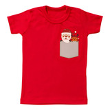 Camiseta Infantil Natal Manga Curta Básica Papai Noel Estilo