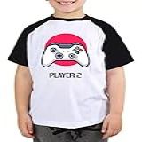 Camiseta Infantil Player 2 Camisa Blusa Gamer Geek Jogos Fun Cor Preto Com Branco Tamanho 6 Anos