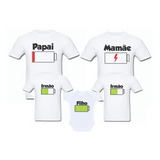 Camiseta Kit Família Bateria Fraca Pai Mãe E Filhos 5 Pcs