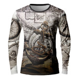 Camiseta Manga Longa Comprida Carta Náutica Mapa Geografia