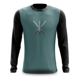 Camiseta Manga Longa Espadas Medievais Cruzadas 