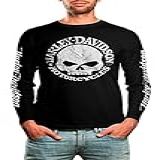 Camiseta Manga Longa Harley Davidson Caveira Mod Unissex Tamanho G Cor Branco