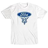 Camiseta Masculina Ford V8 Carros Antigos Camisa Silk Screen Cor Branco Tamanho G2