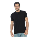 Camiseta Masculina Henley Manga Curta Anistia Preta