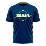 Camiseta Masculina Seleção Brasileira Azul Casual Passeio