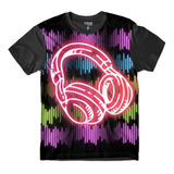 Camiseta Neon Música Headphone Fone Retro Music Anos 80