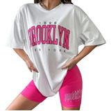 Camiseta Oversized Brooklyn Rosa Larga Estilo