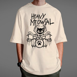 Camiseta Oversized Street Gato Do Rock Metal Heavy Meowtal