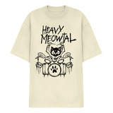 Camiseta Oversized Street Gato Do Rock Metal Heavy Meowtal