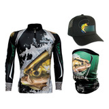 Camiseta Pesca King Proteção Solar Kff304 Bandana Boné