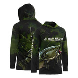 Camiseta Pesca Sublimada Capuz Mar Negro Proteção Solar Jaú