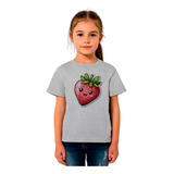 Camiseta Poli Infantil Cinza Moranguinho Cartoon Adesivo