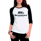 Camiseta Raglan 3 4 Seattle Seahawks Camisa Nfl Futebol