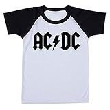Camiseta Raglan Infantil Branca Ac Dc Logo Banda De Rock 12 
