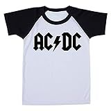 Camiseta Raglan Infantil Branca Ac Dc Logo Banda De Rock 6 