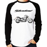 Camiseta Raglan Moto Honda Shadow Vt 750 Aero Prata Longa