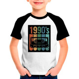 Camiseta Raglan Retro 1990 Fita Cassete Camisa Infantil