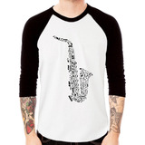 Camiseta Raglan Saxofone Notas Musicais 3
