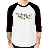 Camiseta Raglan Trombone Notas Musicais 3