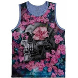 Camiseta Regata Plus Size Cranio Caveira Rosas Flores